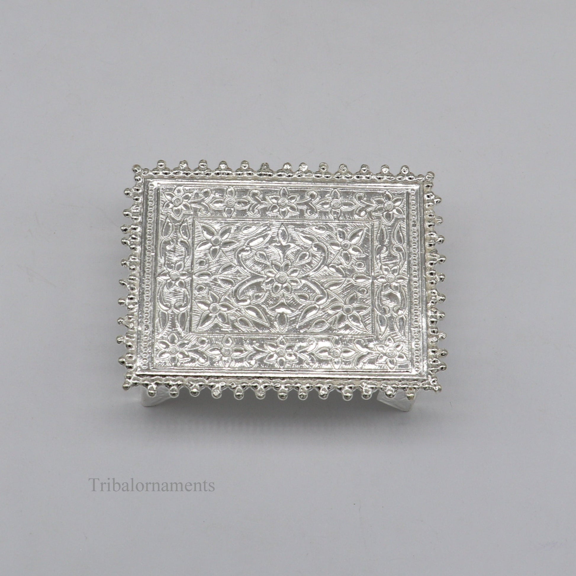 Vintage design Sterling silver handmade customize small rectangle shape table/bazot/chouki, excellent home puja utensils temple art su428 - TRIBAL ORNAMENTS