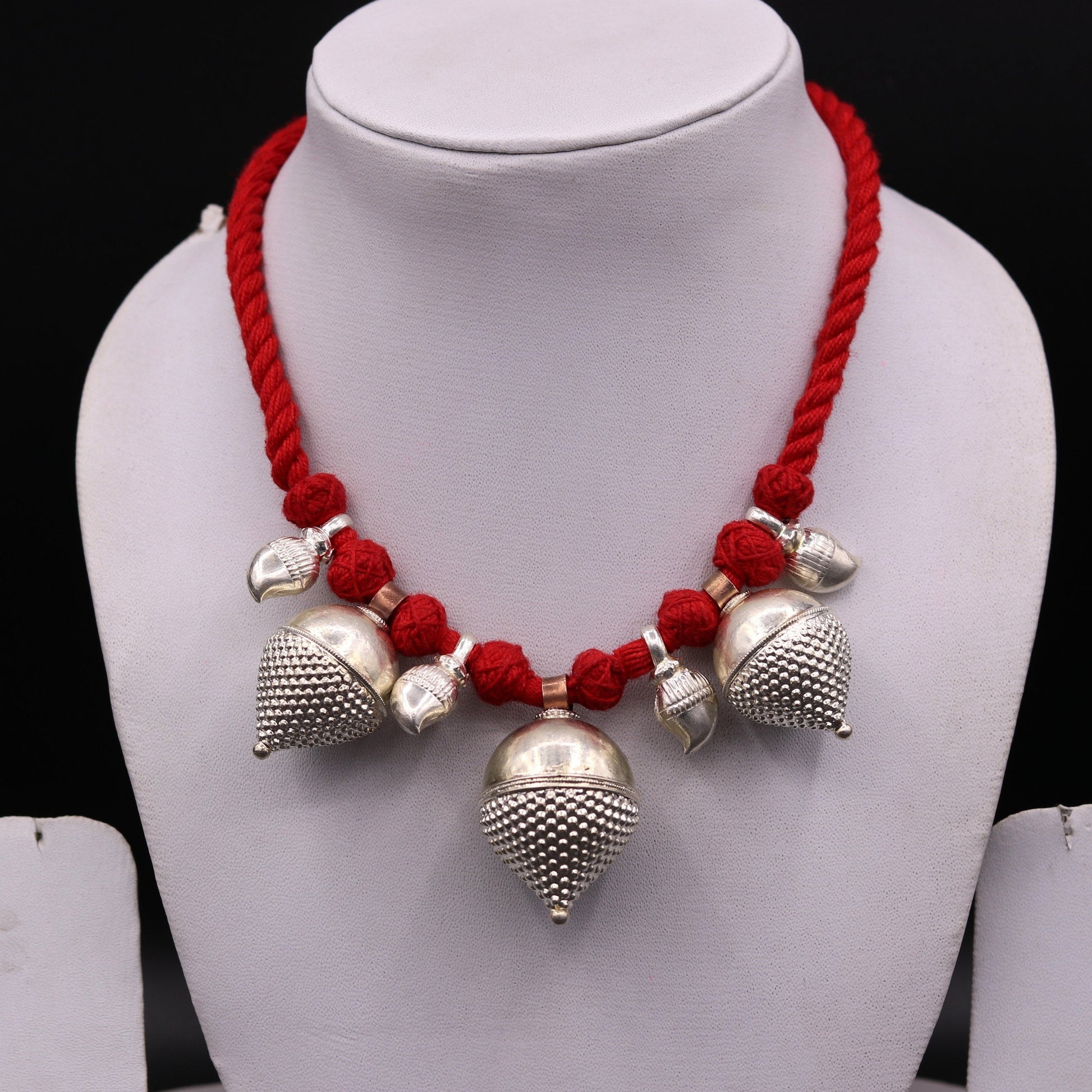 Vintage sterling silver tribal necklace set with intricate handmade design, perfect for belly dance and traditional Rajasthan jewelry.