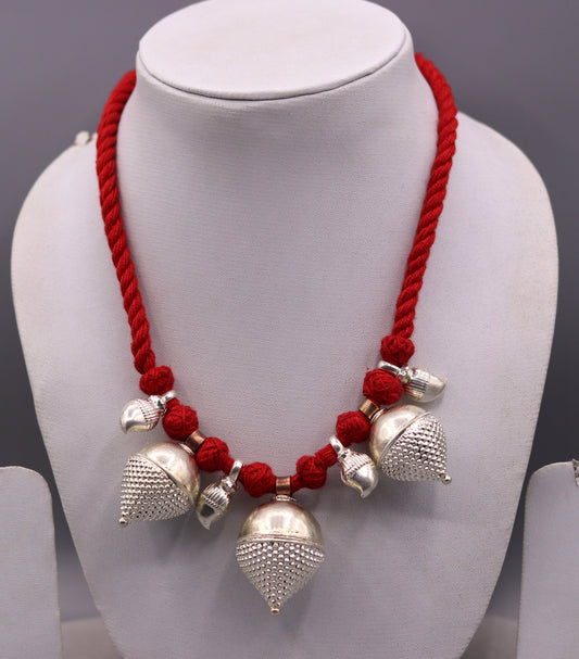 Vintage sterling silver tribal necklace from Rajasthan, handmade belly dance jewelry set with intricate tribal design by TRIBAL ORNAMENTS.