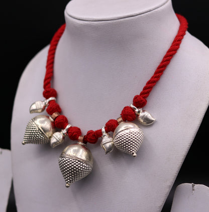 Vintage sterling silver tribal necklace from Rajasthan, handcrafted belly dance jewelry set with intricate tribal design.
