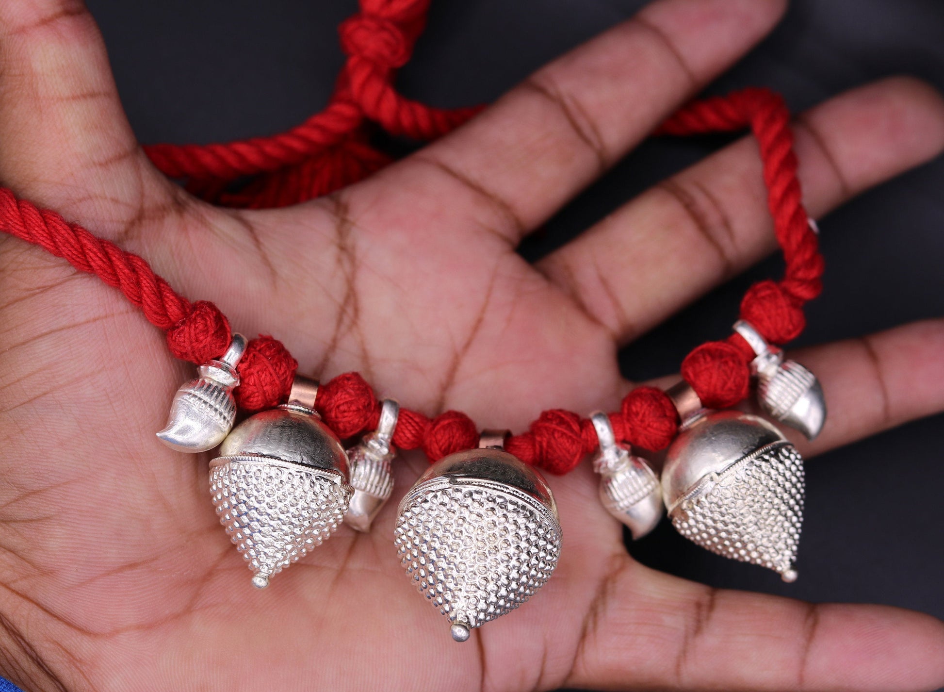 Vintage sterling silver tribal necklace and belly dance jewelry set from Rajasthan, featuring intricate handcrafted Banjara design.