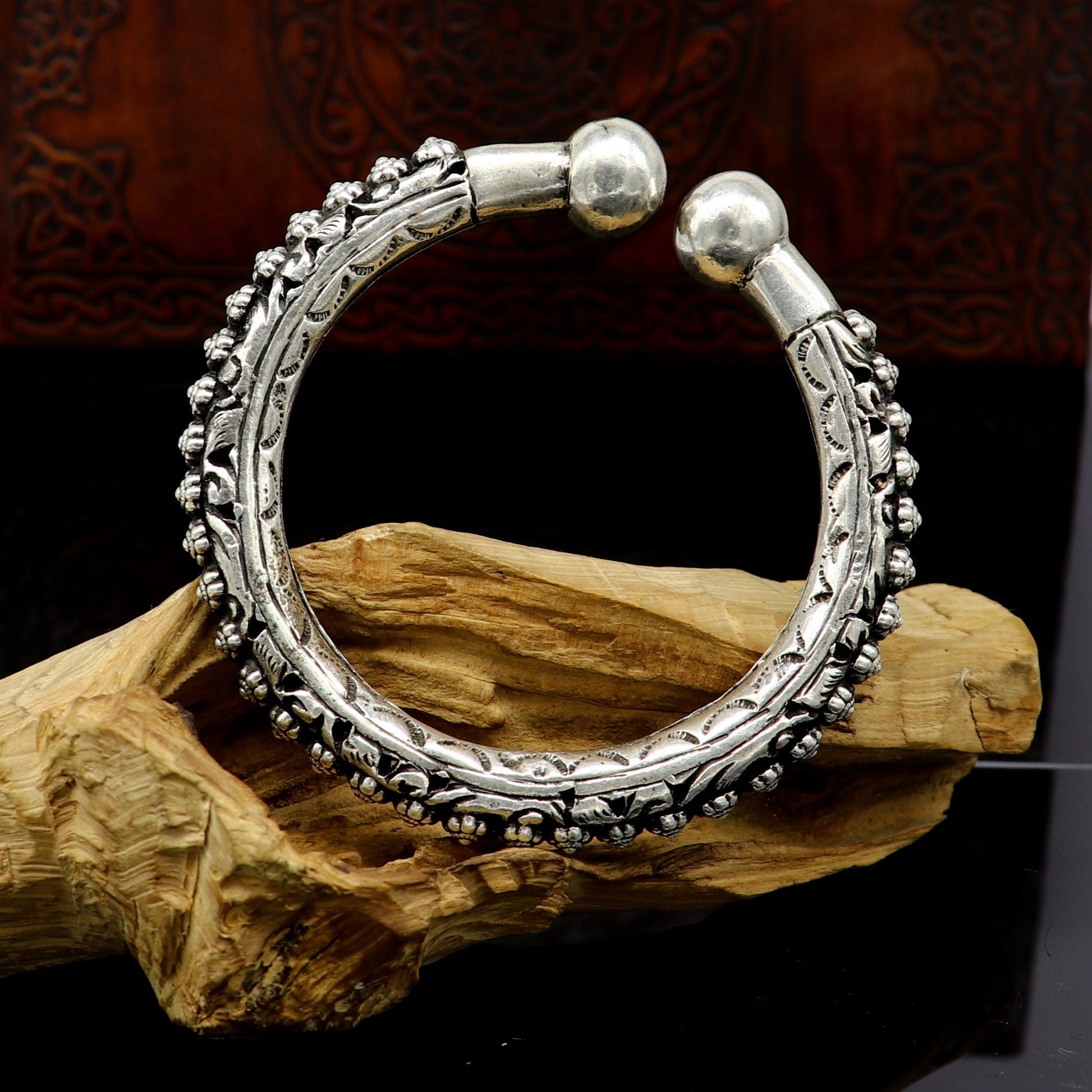 Vintage design customize tribal design chitai work kandrai work stylish cuff bracelet bangle kada, 925 sterling silver jewelry nssk307 - TRIBAL ORNAMENTS