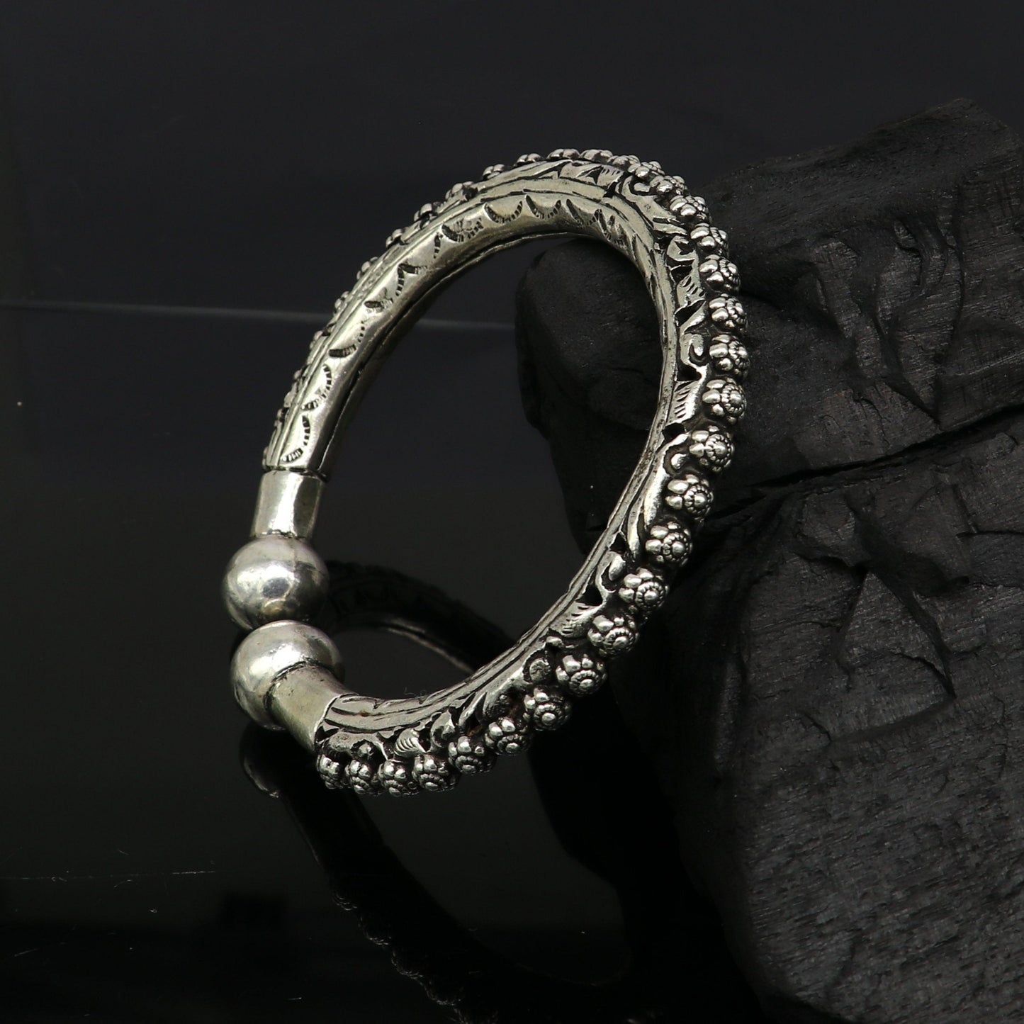 Vintage design customize tribal design chitai work kandrai work stylish cuff bracelet bangle kada, 925 sterling silver jewelry nssk307 - TRIBAL ORNAMENTS