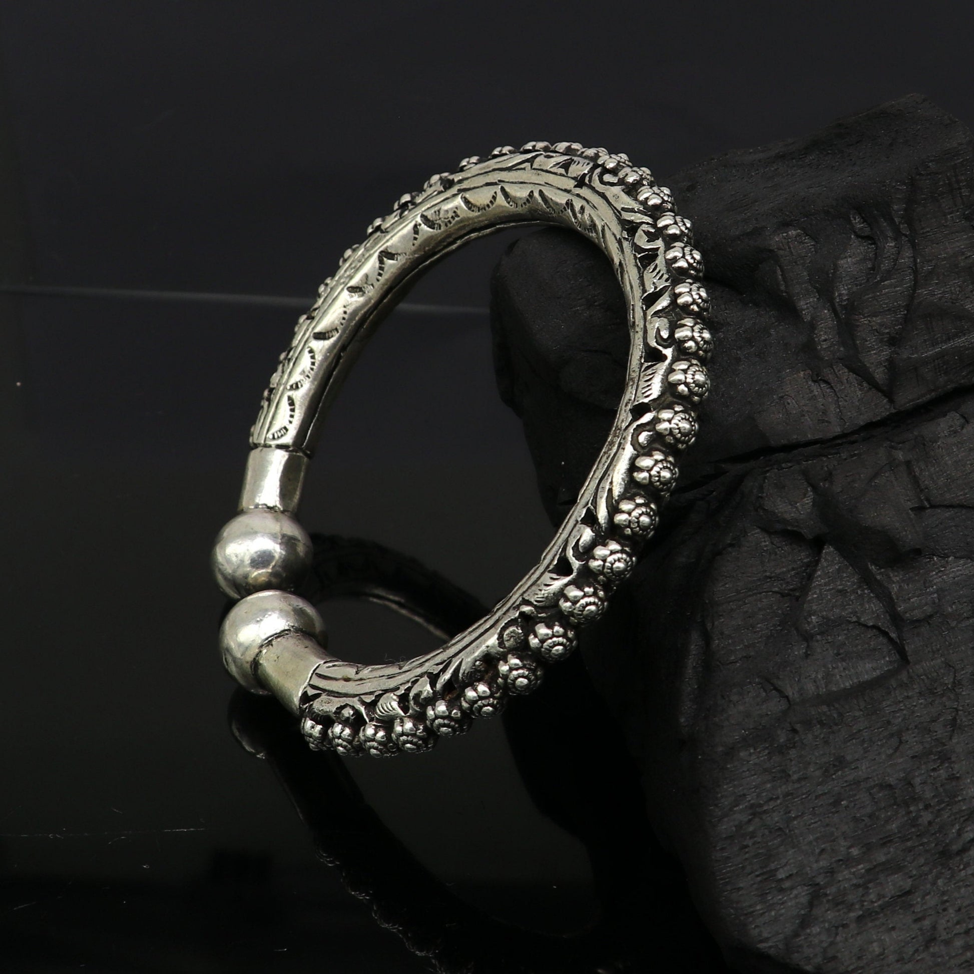 Vintage design customize tribal design chitai work kandrai work stylish cuff bracelet bangle kada, 925 sterling silver jewelry nssk307 - TRIBAL ORNAMENTS