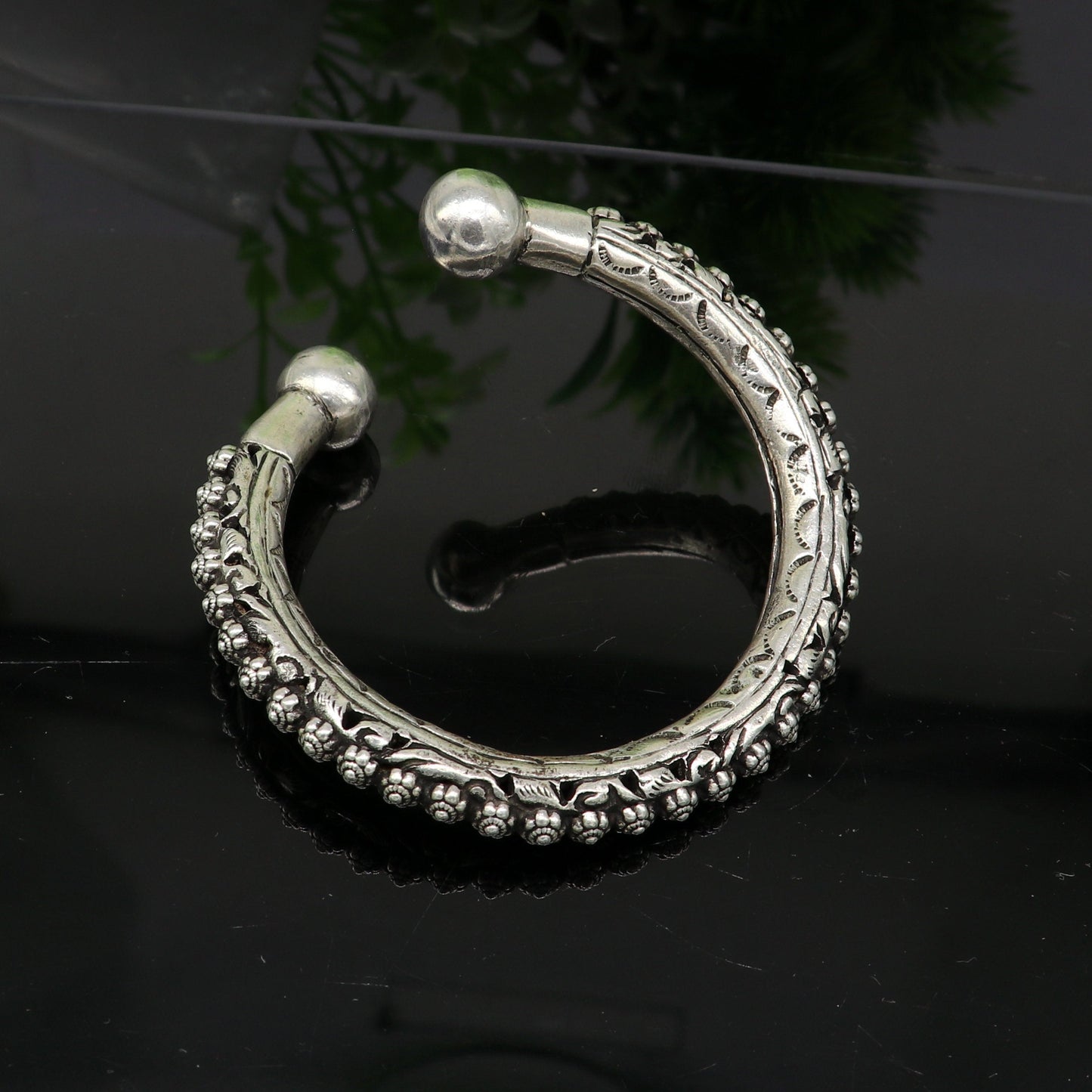 Vintage design customize tribal design chitai work kandrai work stylish cuff bracelet bangle kada, 925 sterling silver jewelry nssk307 - TRIBAL ORNAMENTS