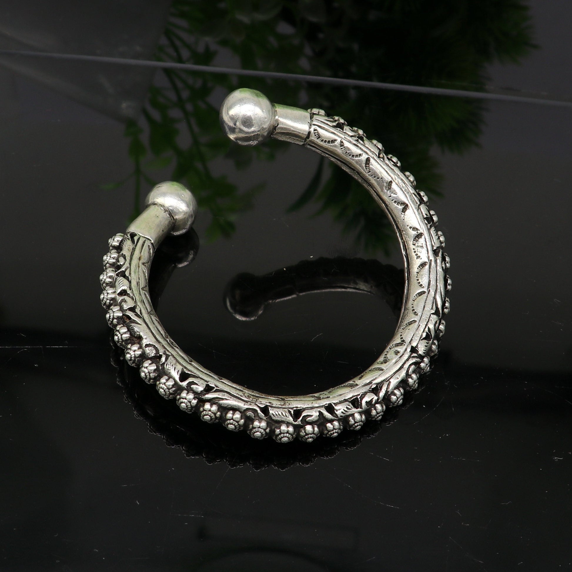 Vintage design customize tribal design chitai work kandrai work stylish cuff bracelet bangle kada, 925 sterling silver jewelry nssk307 - TRIBAL ORNAMENTS