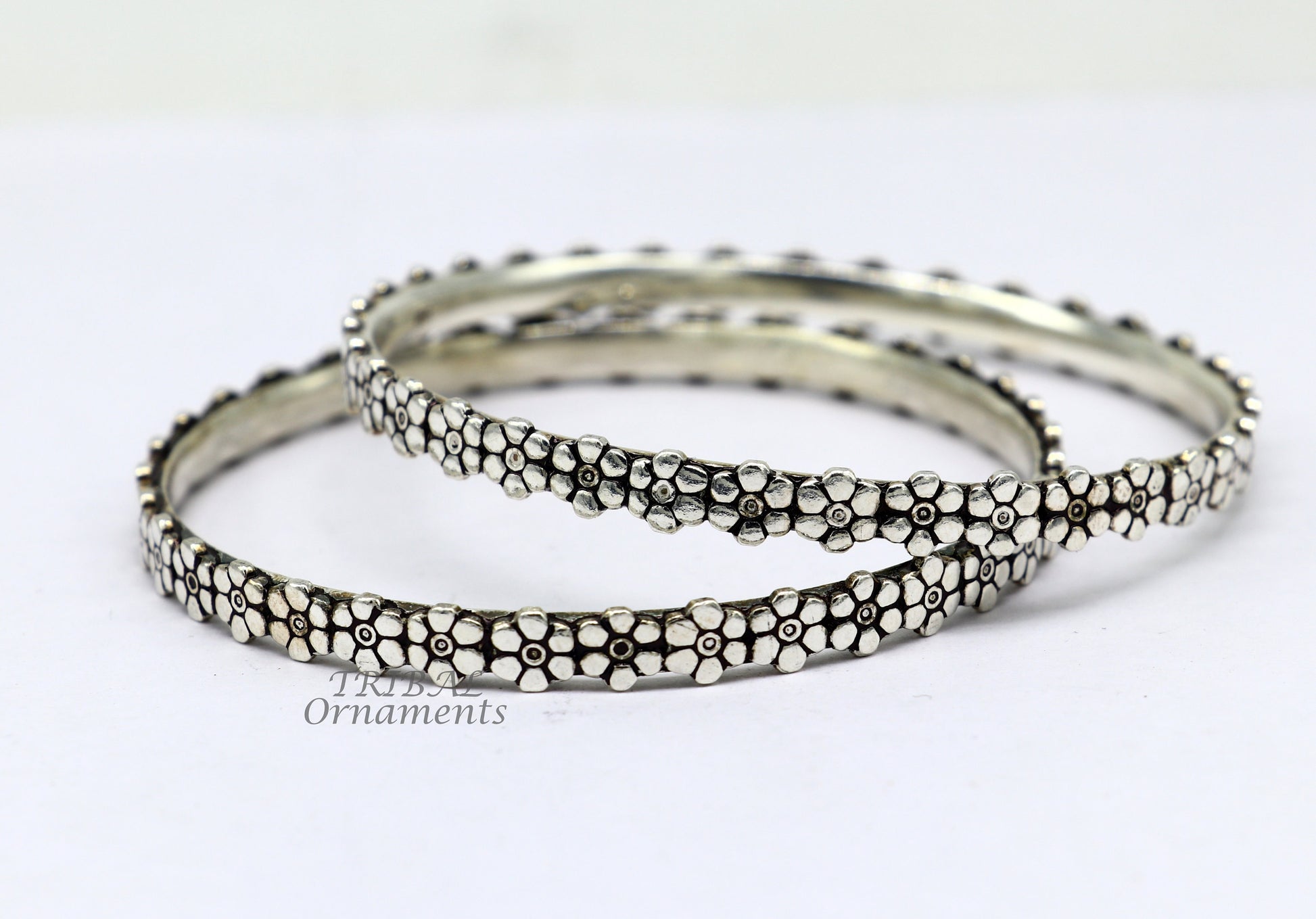 Vintage design floral style 925 sterling silver bangles bracelet, fancy stylish gorgeous kangan tribal belly dance jewelry nba345 - TRIBAL ORNAMENTS