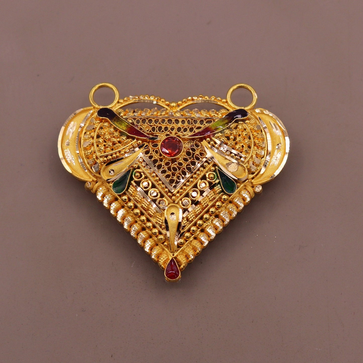 Vintage design Genuine certified 22kt yellow gold filigree work meenakari pendant necklace traditional art of indian tribal jewelry gp13 - TRIBAL ORNAMENTS