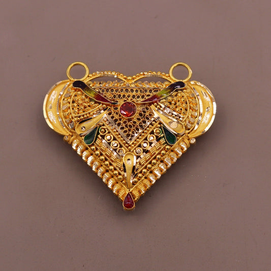 Vintage design Genuine certified 22kt yellow gold filigree work meenakari pendant necklace traditional art of indian tribal jewelry gp13 - TRIBAL ORNAMENTS