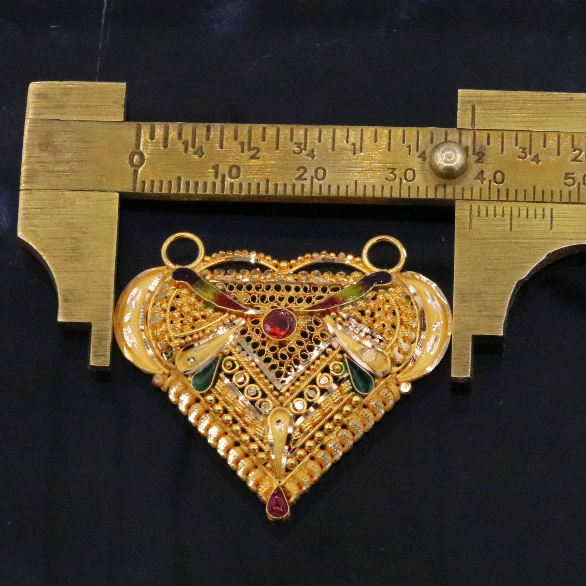 Vintage design Genuine certified 22kt yellow gold filigree work meenakari pendant necklace traditional art of indian tribal jewelry gp13 - TRIBAL ORNAMENTS