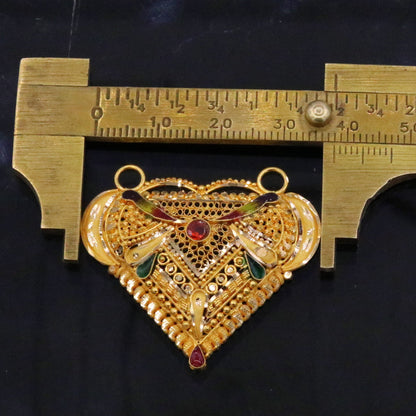 Vintage 22kt yellow gold filigree and Meenakari pendant showcasing traditional Indian tribal jewelry craftsmanship.
