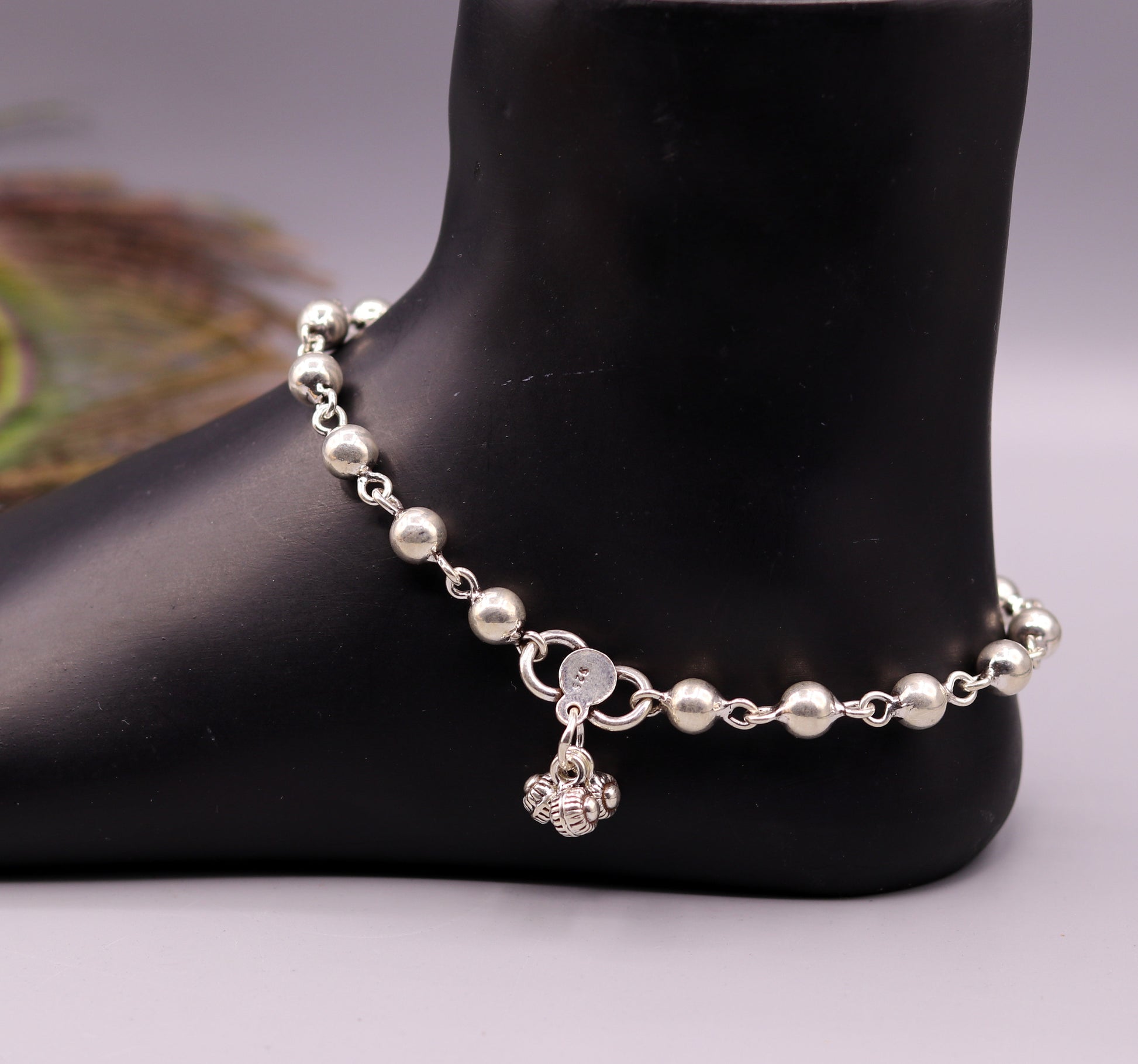 Vintage design Handcrafted 925 sterling silver anklet feet beads bracelet gorgeous hanging bells tribal wedding belly dance jewelry Ank26 - TRIBAL ORNAMENTS