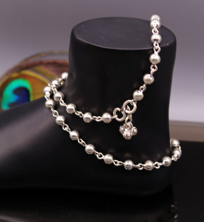 Vintage design Handcrafted 925 sterling silver anklet feet beads bracelet gorgeous hanging bells tribal wedding belly dance jewelry Ank26 - TRIBAL ORNAMENTS