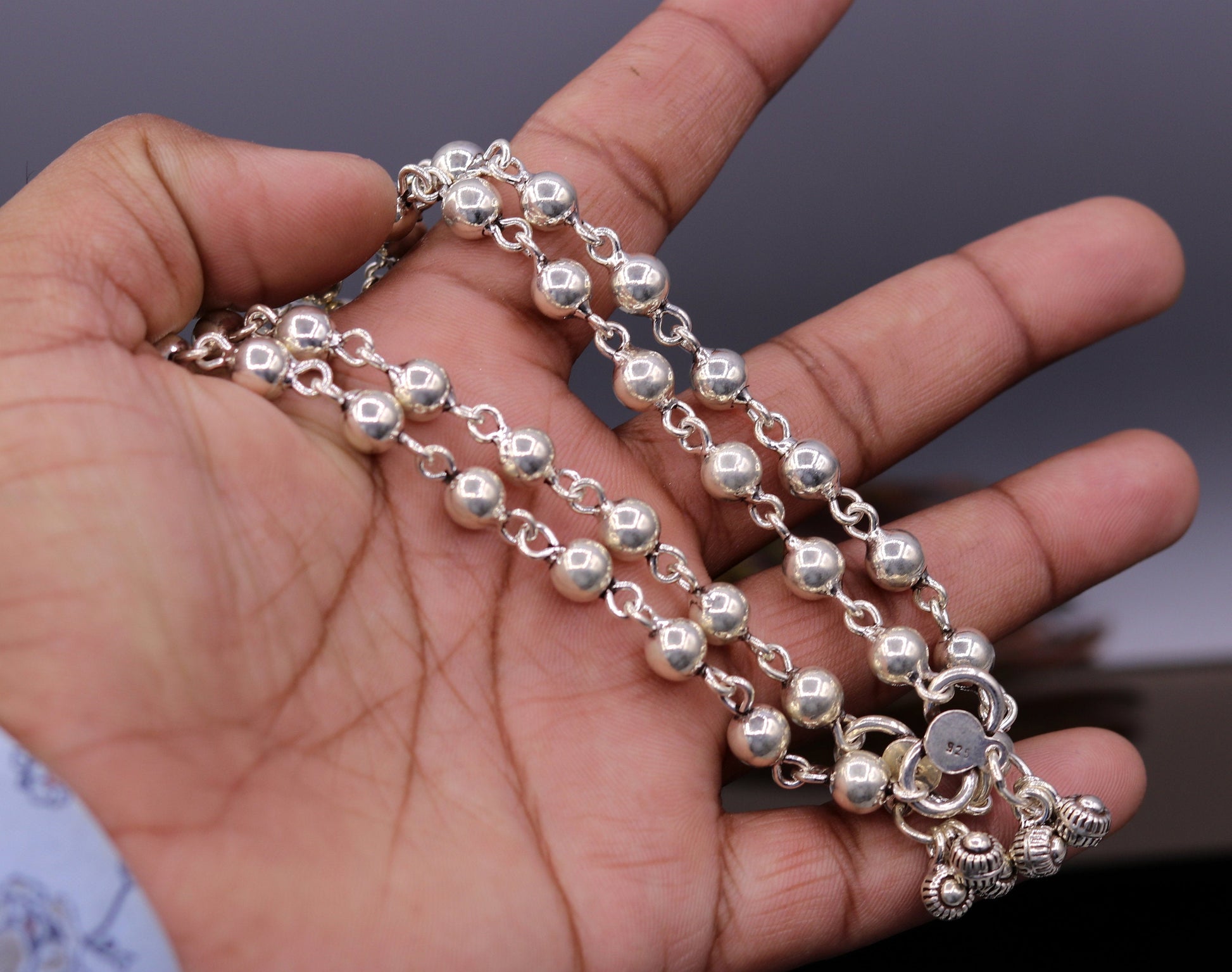 Vintage design Handcrafted 925 sterling silver anklet feet beads bracelet gorgeous hanging bells tribal wedding belly dance jewelry Ank26 - TRIBAL ORNAMENTS