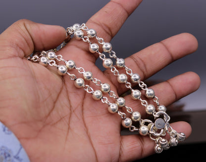 Vintage design Handcrafted 925 sterling silver anklet feet beads bracelet gorgeous hanging bells tribal wedding belly dance jewelry Ank26 - TRIBAL ORNAMENTS