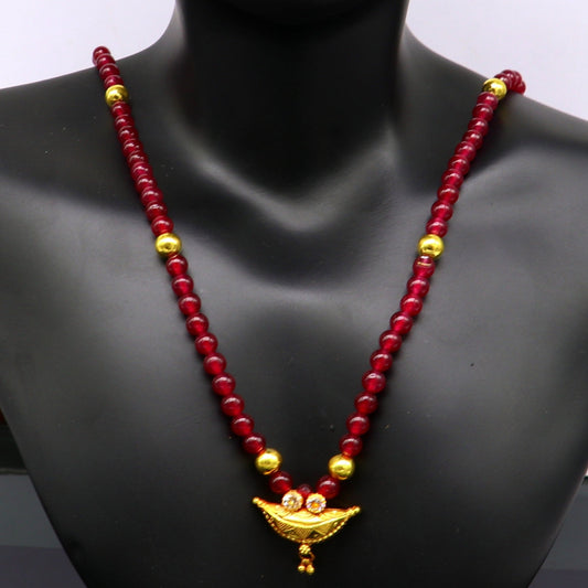 Vintage design handmade 20kt yellow gold amulet pendant with red color beaded necklace, fabulous girl's gift stylish tribal jewelry ap02 - TRIBAL ORNAMENTS