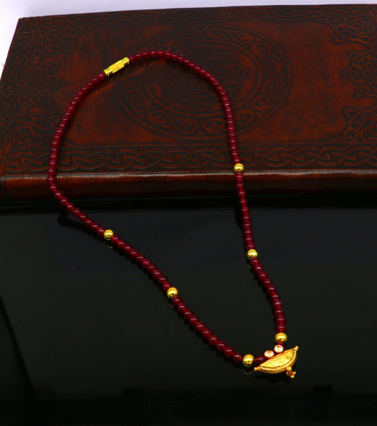 Vintage design handmade 20kt yellow gold amulet pendant with red color beaded necklace, fabulous girl's gift stylish tribal jewelry ap02 - TRIBAL ORNAMENTS