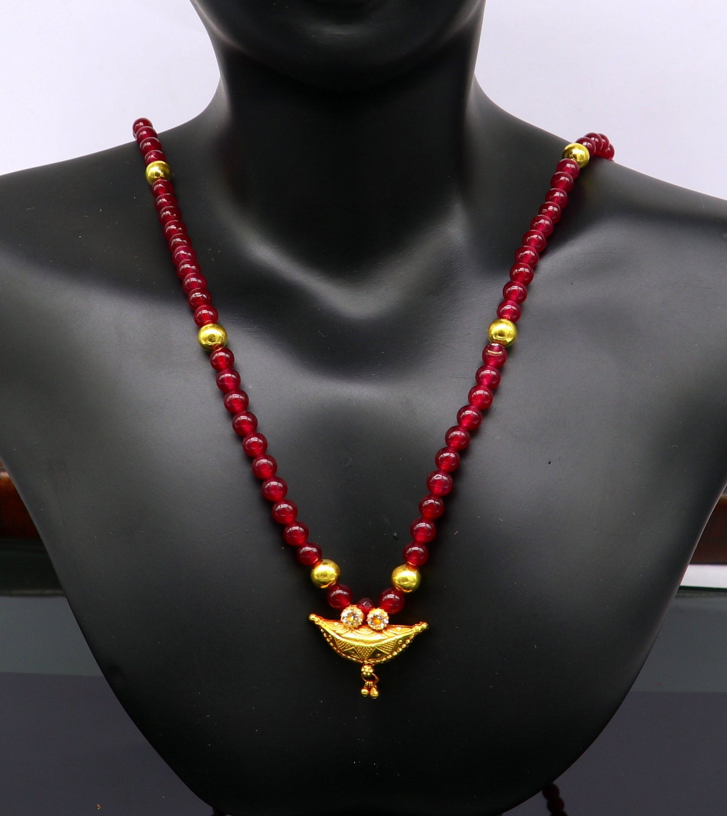 Vintage design handmade 20kt yellow gold amulet pendant with red color beaded necklace, fabulous girl's gift stylish tribal jewelry ap02 - TRIBAL ORNAMENTS