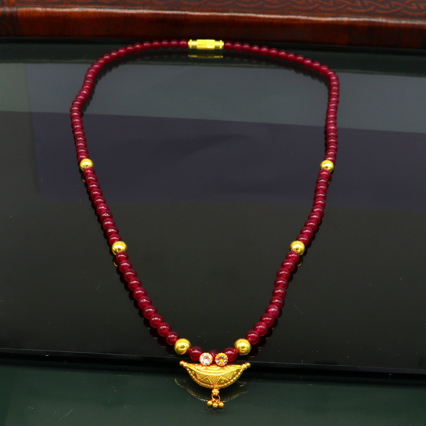 Vintage design handmade 20kt yellow gold amulet pendant with red color beaded necklace, fabulous girl's gift stylish tribal jewelry ap02 - TRIBAL ORNAMENTS