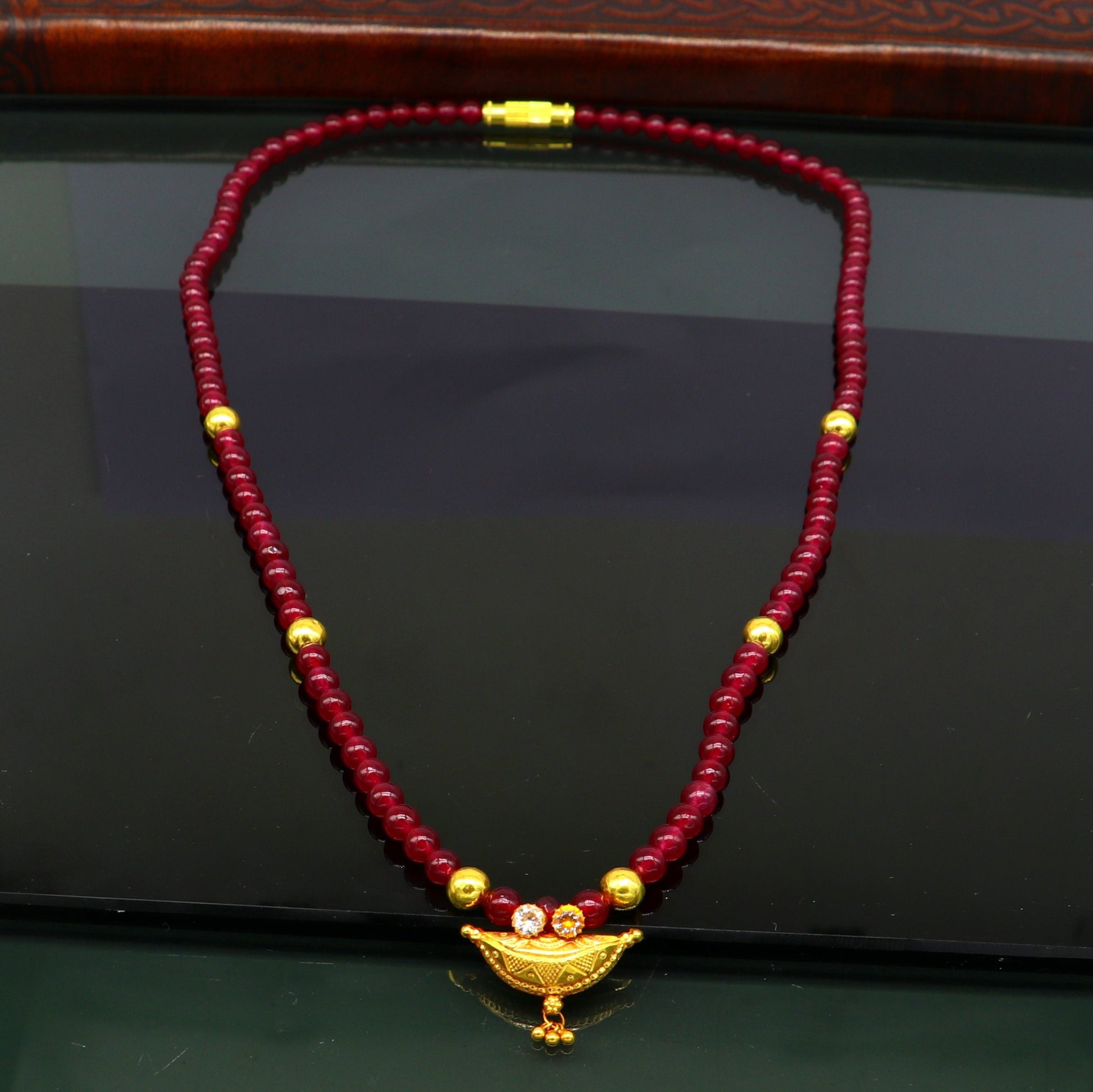 Vintage design handmade 20kt yellow gold amulet pendant with red color beaded necklace, fabulous girl's gift stylish tribal jewelry ap02 - TRIBAL ORNAMENTS