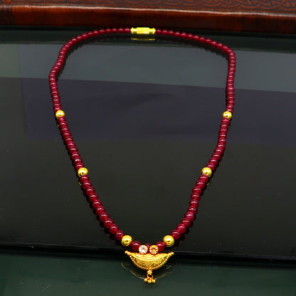 Vintage design handmade 20kt yellow gold amulet pendant with red color beaded necklace, fabulous girl's gift stylish tribal jewelry ap02 - TRIBAL ORNAMENTS