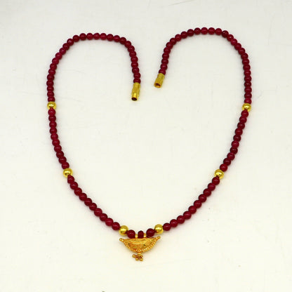 Vintage design handmade 20kt yellow gold amulet pendant with red color beaded necklace, fabulous girl's gift stylish tribal jewelry ap02 - TRIBAL ORNAMENTS