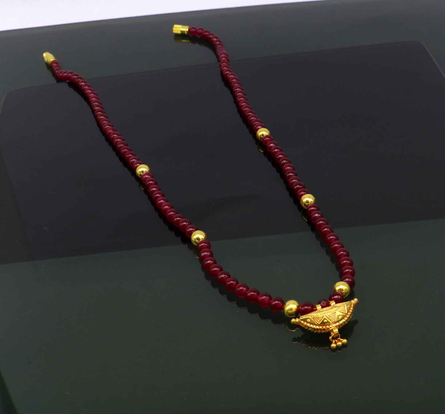Vintage design handmade 20kt yellow gold amulet pendant with red color beaded necklace, fabulous girl's gift stylish tribal jewelry ap02 - TRIBAL ORNAMENTS