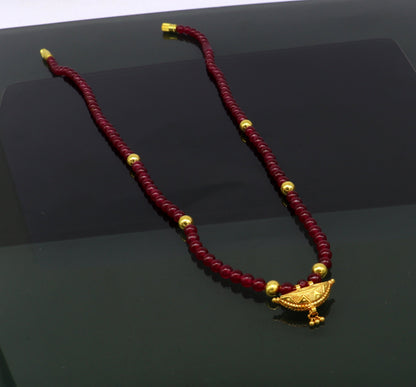 Vintage design handmade 20kt yellow gold amulet pendant with red color beaded necklace, fabulous girl's gift stylish tribal jewelry ap02 - TRIBAL ORNAMENTS