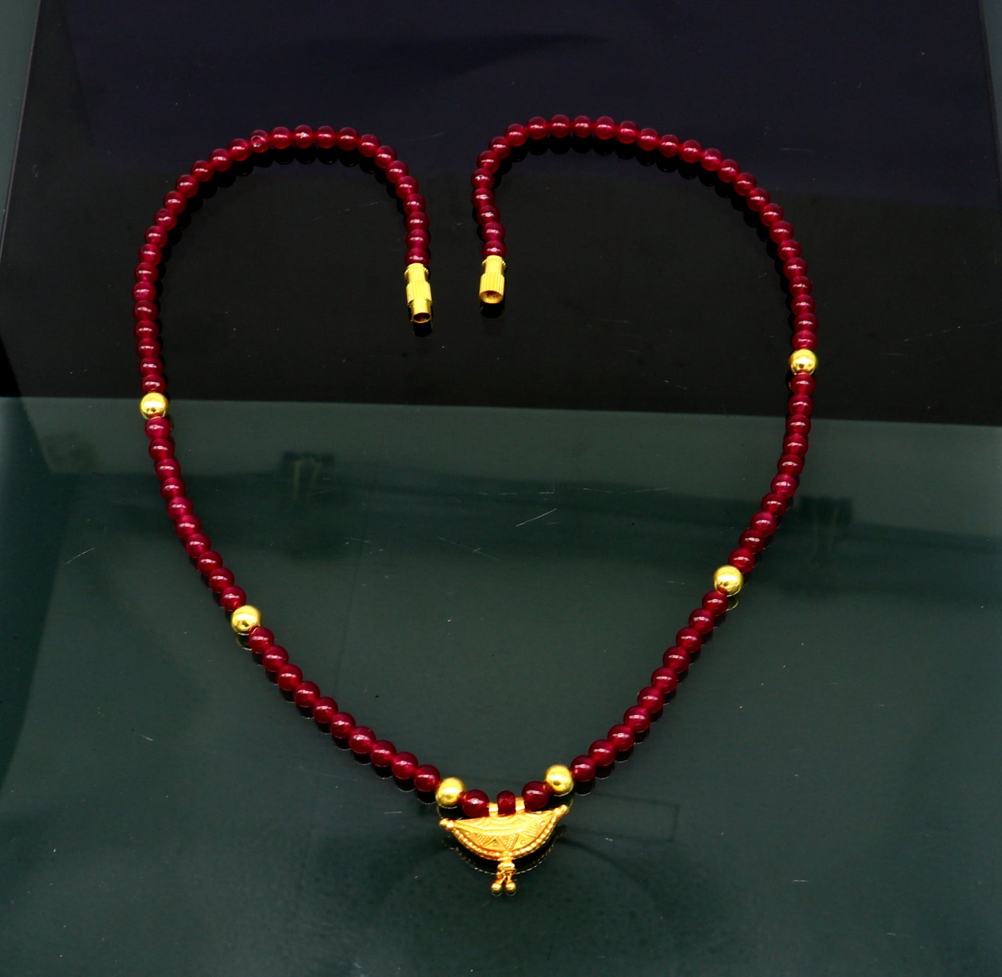 Vintage design handmade 20kt yellow gold amulet pendant with red color beaded necklace, fabulous girl's gift stylish tribal jewelry ap02 - TRIBAL ORNAMENTS