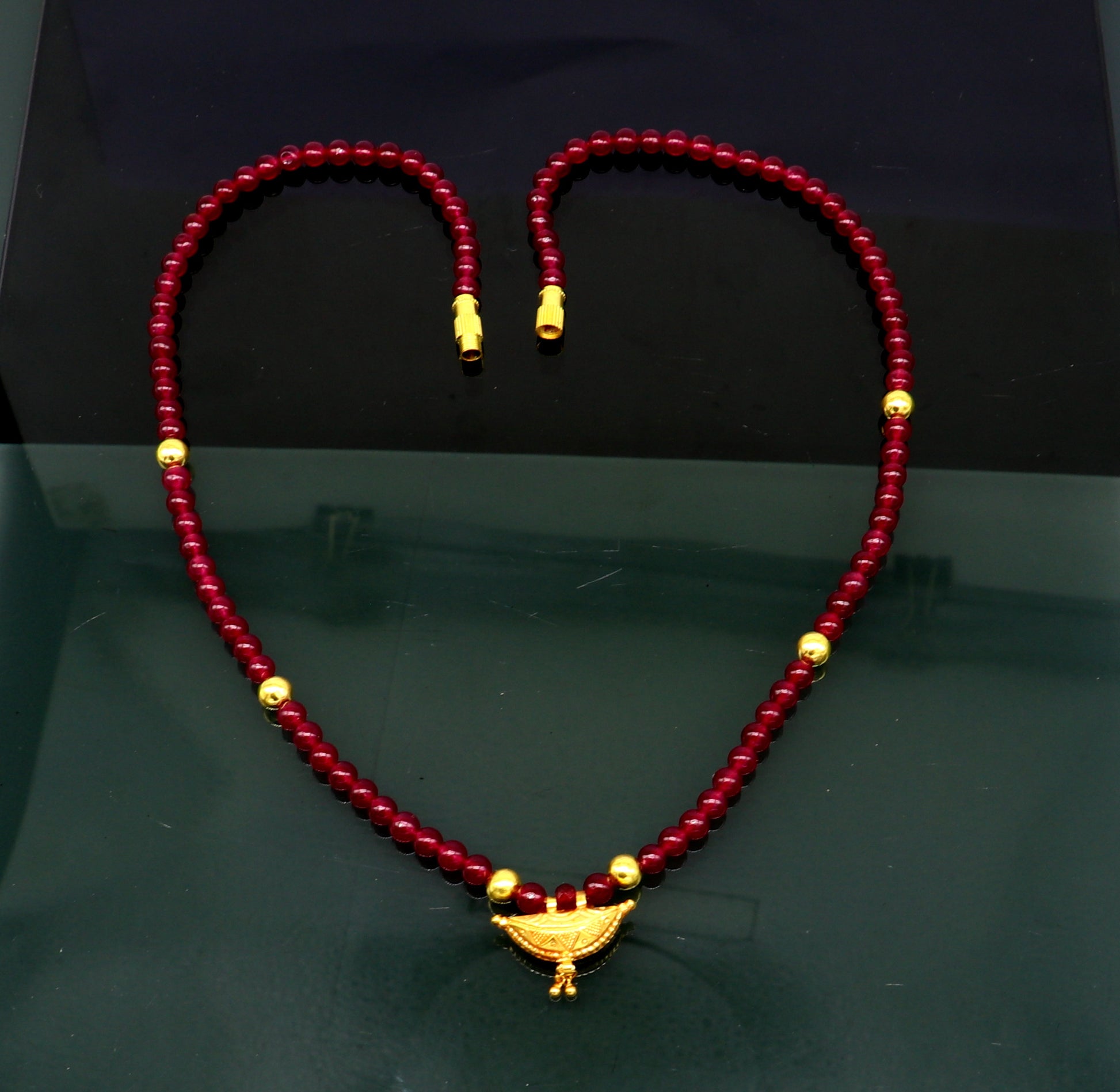 Vintage design handmade 20kt yellow gold amulet pendant with red color beaded necklace, fabulous girl's gift stylish tribal jewelry ap02 - TRIBAL ORNAMENTS