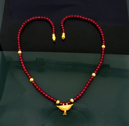 Vintage design handmade 20kt yellow gold amulet pendant with red color beaded necklace, fabulous girl's gift stylish tribal jewelry ap02 - TRIBAL ORNAMENTS