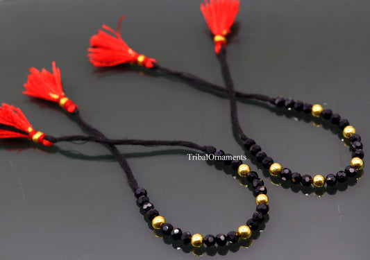 Vintage design handmade 20kt yellow gold wax beads with black stone size free cuff bracelet Nazarmaniya ethnic jewelry best gift for girl's - TRIBAL ORNAMENTS