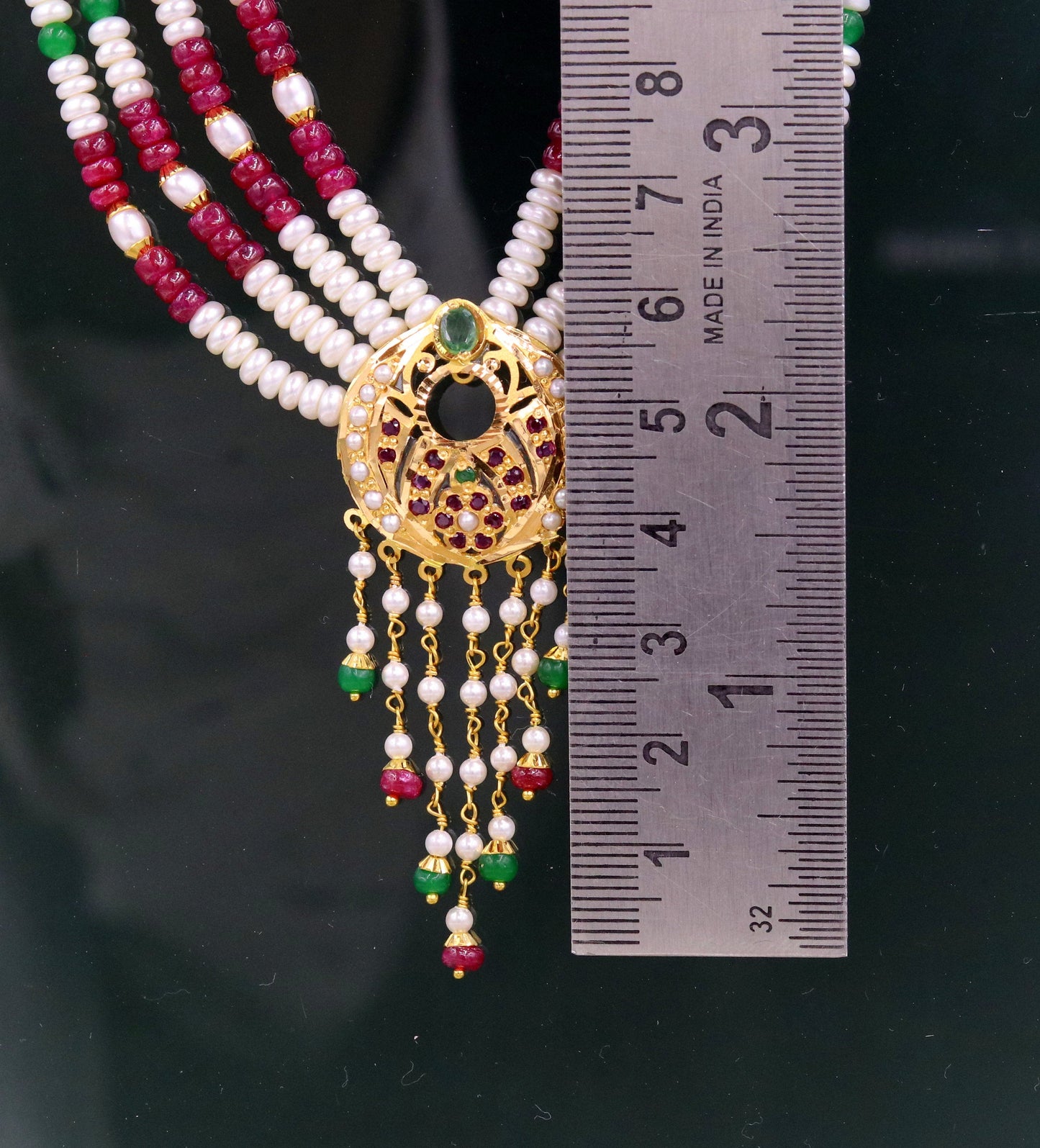 Vintage design handmade 22kt yellow gold fabulous necklace set with amazing hanging color beads, wedding party tribal jewelry india - TRIBAL ORNAMENTS