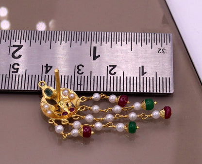 Vintage design handmade 22kt yellow gold fabulous necklace set with amazing hanging color beads, wedding party tribal jewelry india - TRIBAL ORNAMENTS