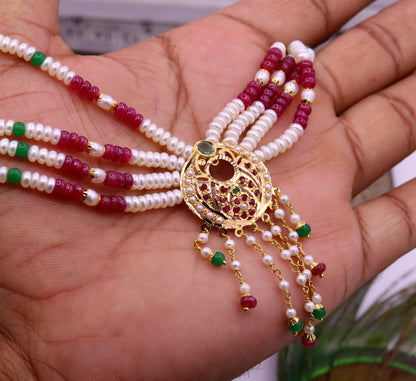 Vintage design handmade 22kt yellow gold fabulous necklace set with amazing hanging color beads, wedding party tribal jewelry india - TRIBAL ORNAMENTS