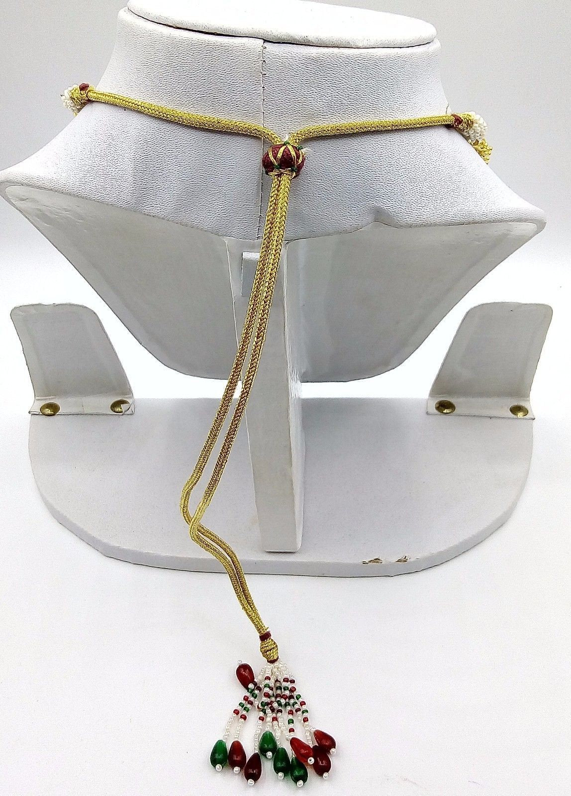Vintage design handmade 22kt yellow gold fabulous necklace set with amazing hanging color beads, wedding party tribal jewelry india - TRIBAL ORNAMENTS