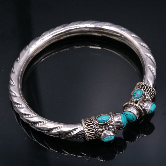 Vintage design handmade 925 sterling silver fabulous turquoise stone jadau bangle bracelet kada unisex customized jewelry from india nsk73 - TRIBAL ORNAMENTS