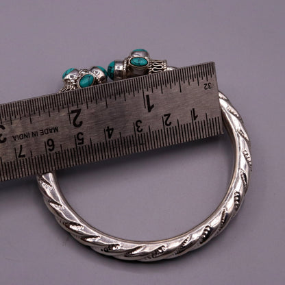 Vintage 925 sterling silver turquoise jadau bangle bracelet with tribal design, unisex handcrafted jewelry from Tribal Ornaments.