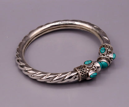 Vintage design 925 sterling silver turquoise stone jadau bangle bracelet, unisex handmade jewelry from Tribal Ornaments.