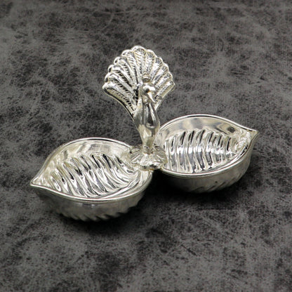 Vintage design handmade 925 sterling silver gorgeous peacock style tilak combo bowl, tilak patra, puja utensils, temple article su178 - TRIBAL ORNAMENTS