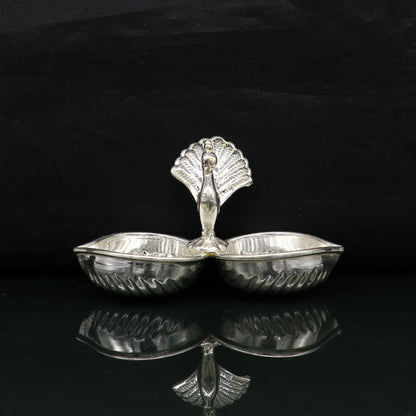 Vintage design handmade 925 sterling silver gorgeous peacock style tilak combo bowl, tilak patra, puja utensils, temple article su178 - TRIBAL ORNAMENTS