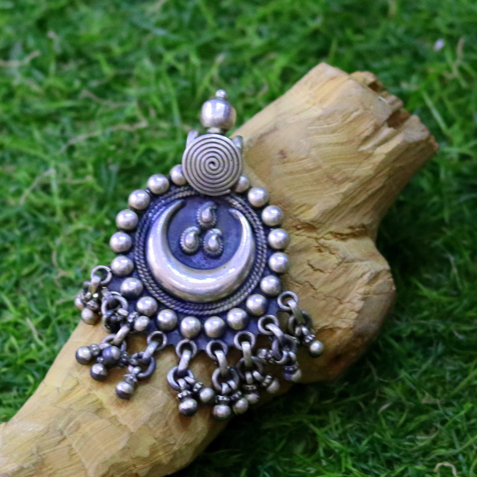 Vintage design handmade 925 sterling silver pendant, charm pendant,moon pendant oxidized necklace tribal ethnic temple jewelry nsp336 - TRIBAL ORNAMENTS