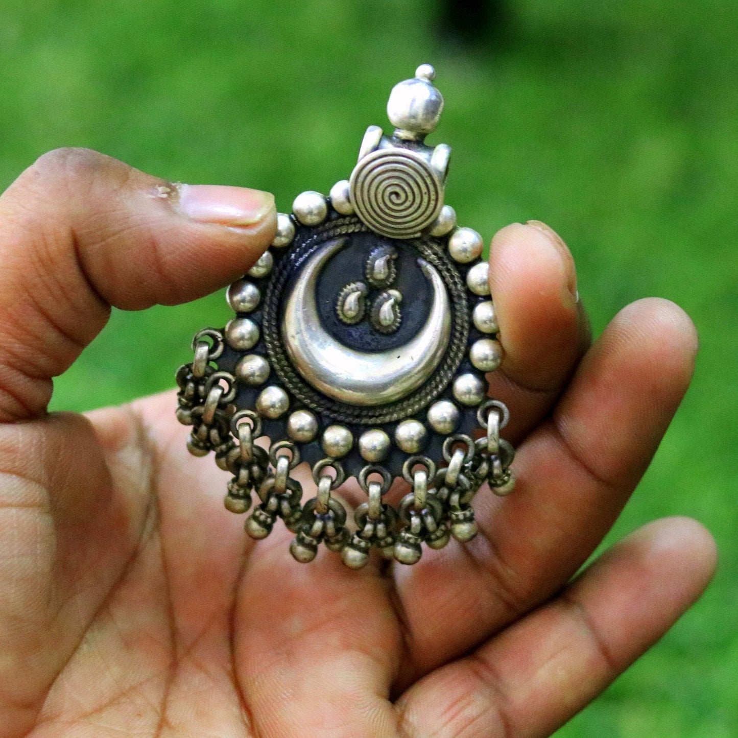 Vintage design handmade 925 sterling silver pendant, charm pendant,moon pendant oxidized necklace tribal ethnic temple jewelry nsp336 - TRIBAL ORNAMENTS