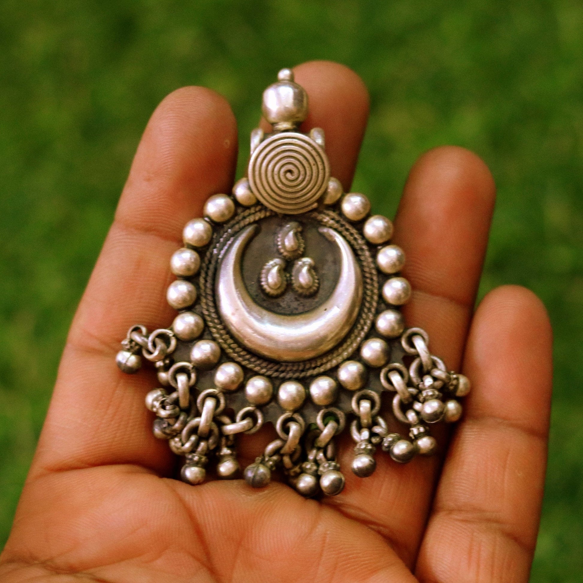 Vintage design handmade 925 sterling silver pendant, charm pendant,moon pendant oxidized necklace tribal ethnic temple jewelry nsp336 - TRIBAL ORNAMENTS