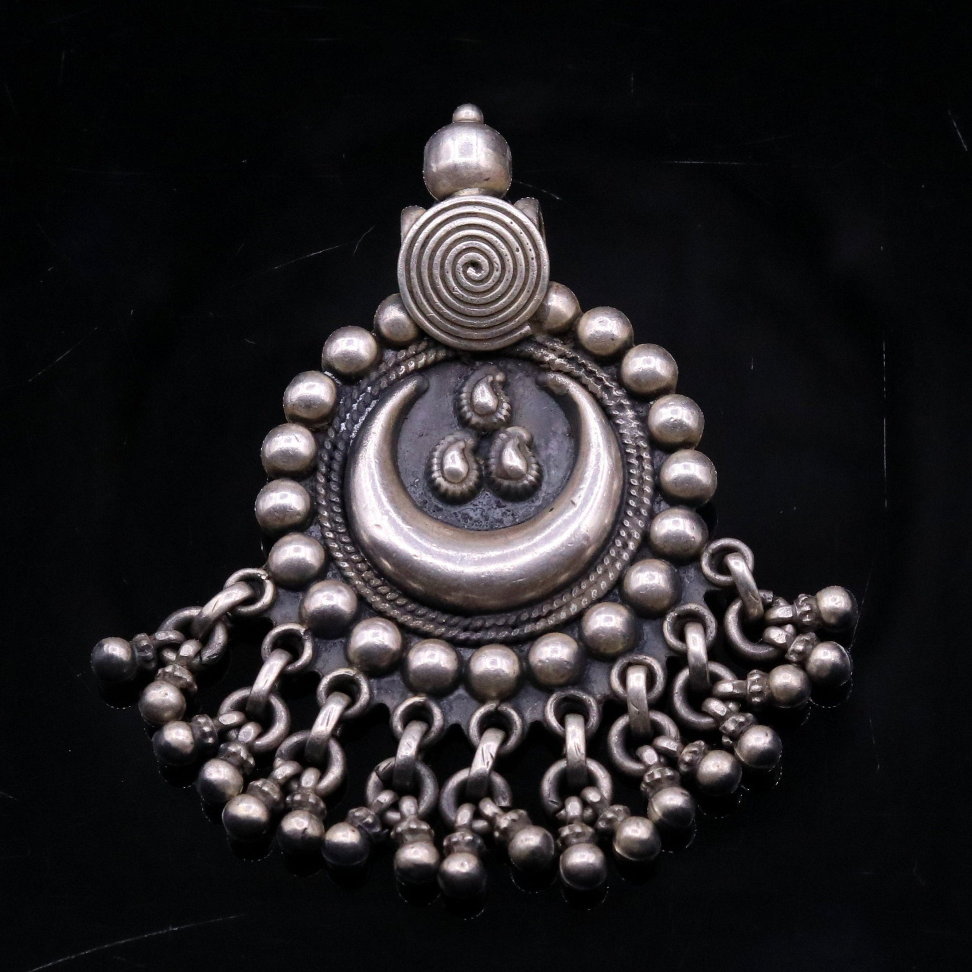 Vintage design handmade 925 sterling silver pendant, charm pendant,moon pendant oxidized necklace tribal ethnic temple jewelry nsp336 - TRIBAL ORNAMENTS