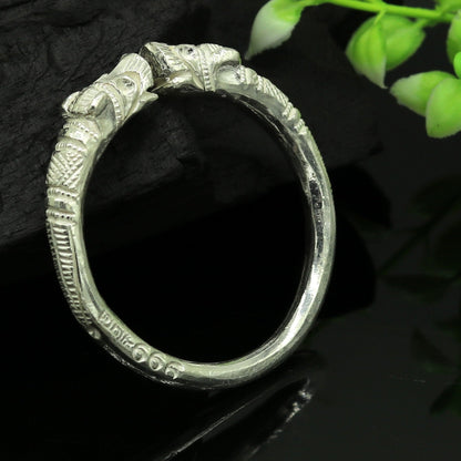 Silver baby bangle by Tribal Ornaments, handmade 999 fine silver tribal design adjustable unisex kids kada bracelet.