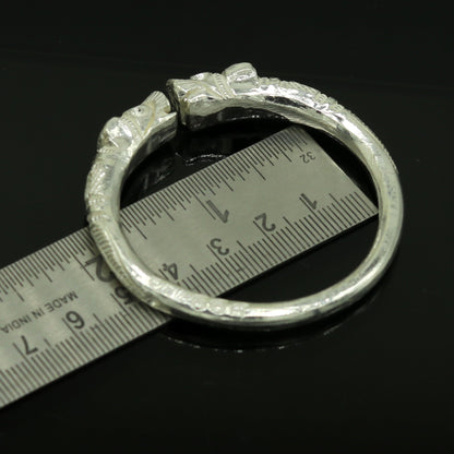 Handmade 999 fine silver baby bangle with tribal design, adjustable solid unisex kids kada by Tribal Ornaments.