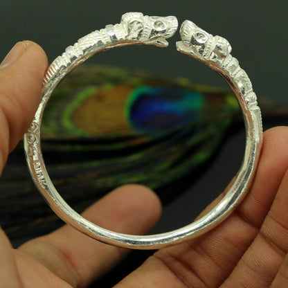 Vintage handmade 999 solid silver crocodile bangle tribal design adjustable kada for boys or girls, crafted by TRIBAL ORNAMENTS.