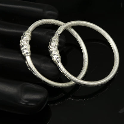 Vintage crocodile face sterling silver bangle bracelet for newborns, tribal unisex kids jewelry, handcrafted by TRIBAL ORNAMENTS.
