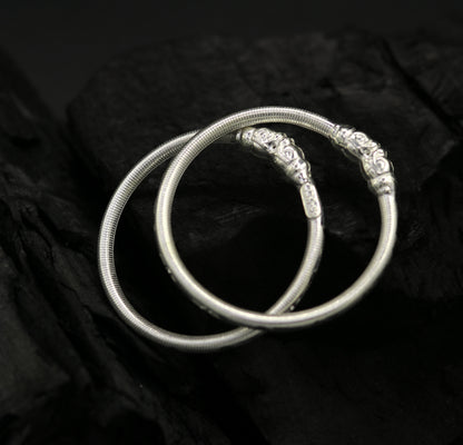 Sterling silver bangle bracelet featuring vintage crocodile face design, handmade tribal jewelry for newborns and kids, unisex style.